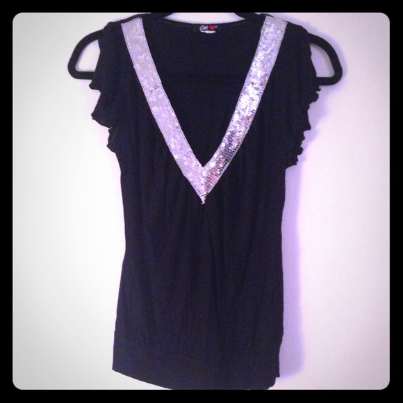 Black top with silver sequin trim