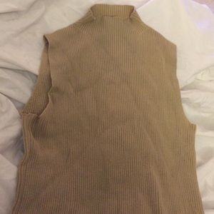 Tan Knit Sleeveless Turtleneck