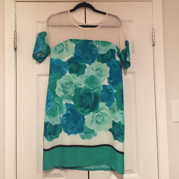 EUC New York and Company Sz SGreen Roses dress