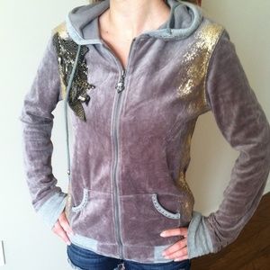 Miss Me embellished velour zip up