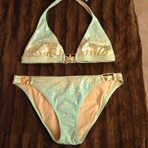 Victoria's Secret teal and gold star bikini