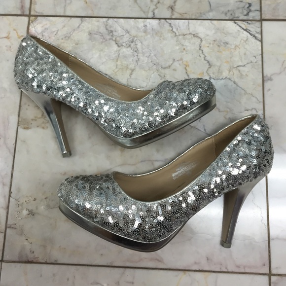 Silver Sequin Heels