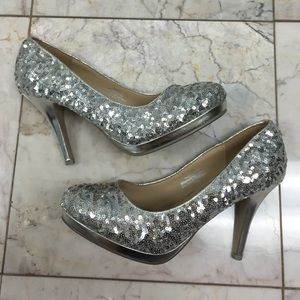 Silver Sequin Heels