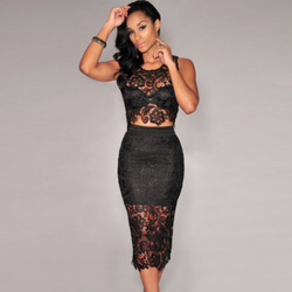 Black lace two piece
