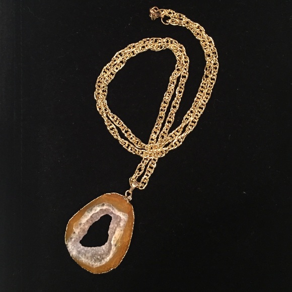 Geode necklace with gold chain