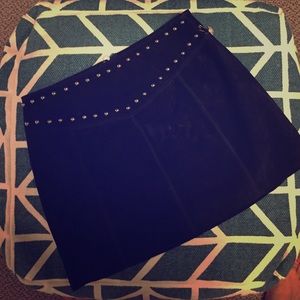 100%Genuine Leather Black Studded Suede Mini Skirt