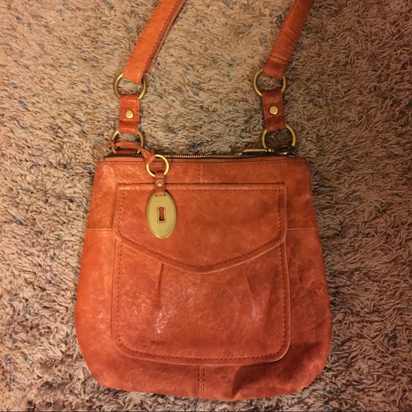 Fossil leather orange crossbody bag
