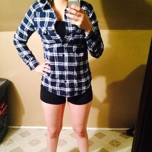 Blue and white plaid shirt