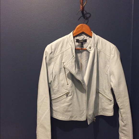 Pastel Blue Faux Leather Moto Jacket