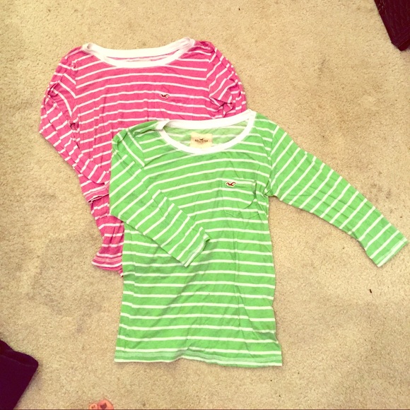 Hollister pink/ green strip crew neck top bundle