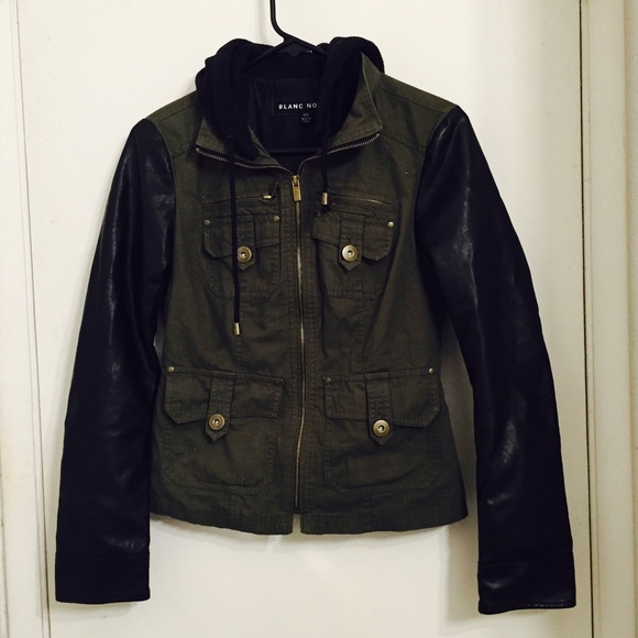 military styled coat with vegan leather sleeves - Picture 1 of 4
