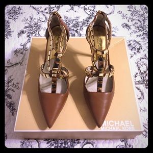 Studded Pointy Tan/Cognac Heels