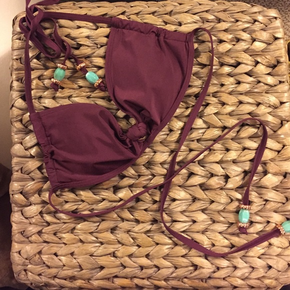 Dark Purple Bikini Top with Turquoise Beads