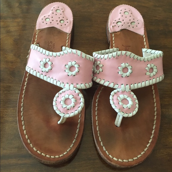 Pink Jack Rogers with white whipstitch!