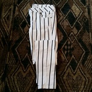 White skinny jeans with black stripes