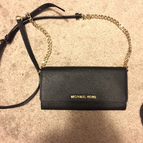 Black Michael Kors Saffiano Wallet on a Chain