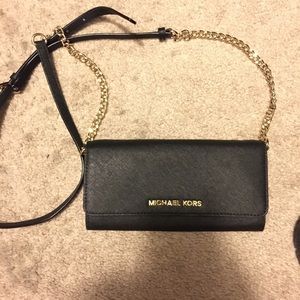Black Michael Kors Saffiano Wallet on a Chain