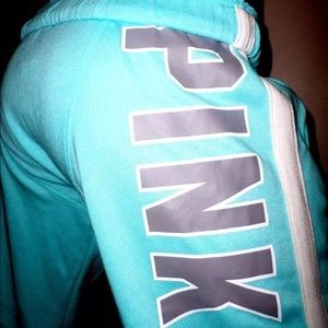 NWT VS PINK BOYFRIEND AQUA BLUE SILER WHITE SWEATS