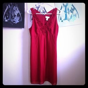 Ann Taylor Loft Red Flower Appliqué Dress Size 4