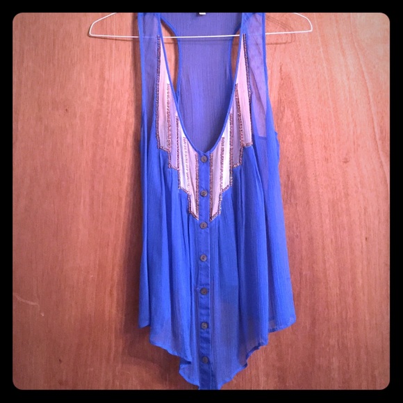 Sheer tank with beading and buttons