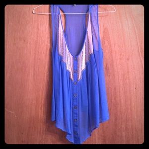 Sheer tank with beading and buttons