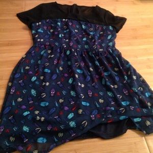 Navy blue dress with bug pattern