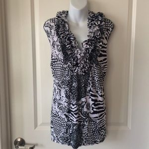 MIX BLACK & WHITE ANIMAL PRINT RUFFLE TANK TOP