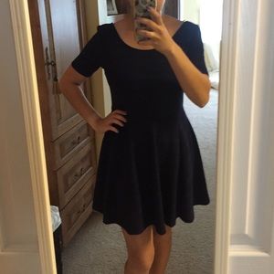 Navy Patterned Skater Dress