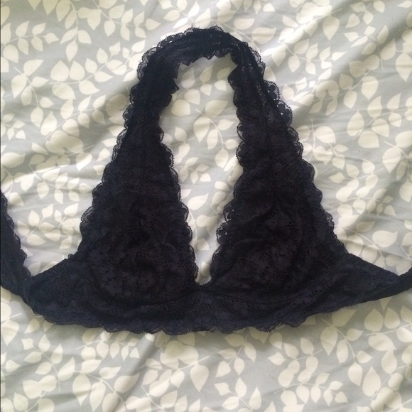 Free People Galloon Lace Halter Bra in Black