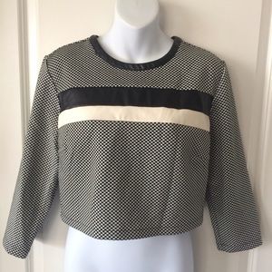 CHECKERED B&W LONG SLEEVE CROP TOP