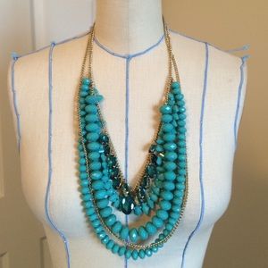 H&M turquoise bead and jewel statement necklace