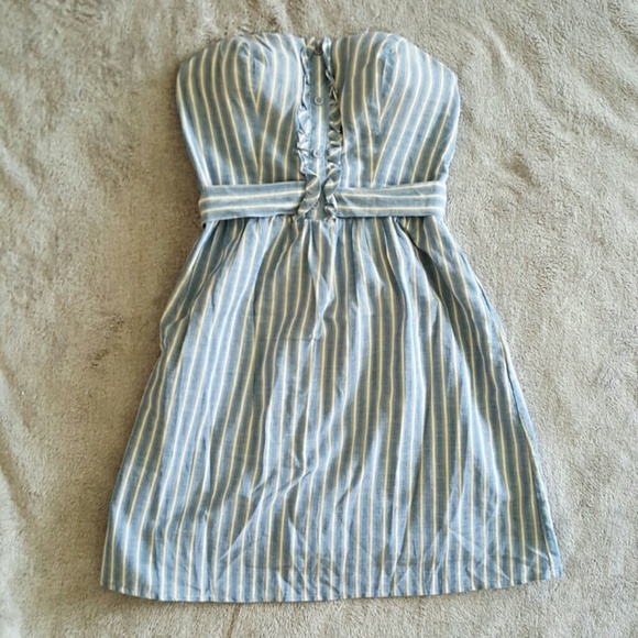 Strapless Blue Striped Dress