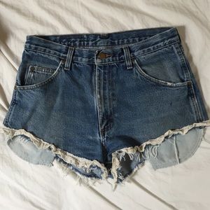 High waisted denim shorts with lace trim