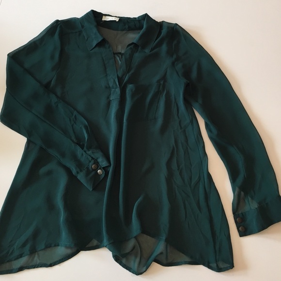 HONEY PUNCH Sheer Green Blouse / S