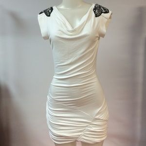 White dress with black shoulder design