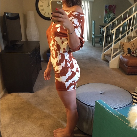 Light Brown Off the Shoulder Dress - Picture 3 of 4