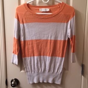 Orange/White Striped Quarter-Sleeve Top