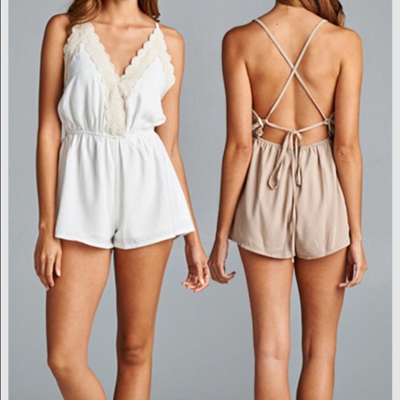 Taupe Open Back Romper - Picture 2 of 2