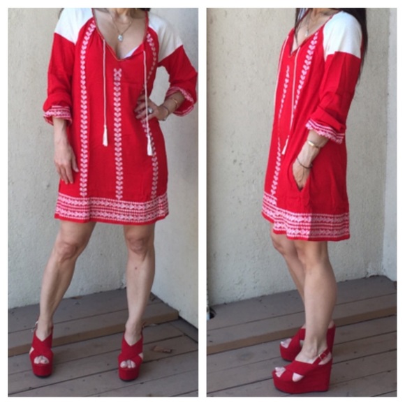 Dresses & Skirts - 💥💥💥Embroidered red tunic ONE HOUR SALE