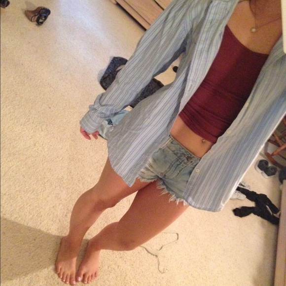 blue and white striped Aeropostale button down