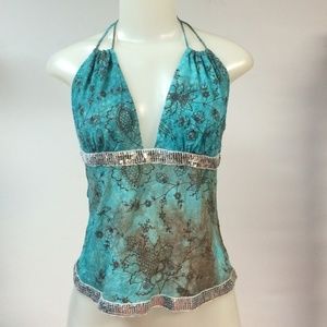Blue design top with silver lining
