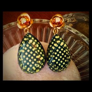Betsey Johnson navy polka dot drop earrings