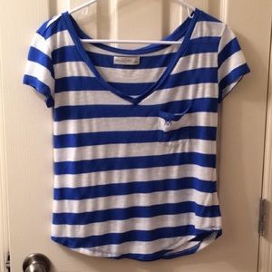 Blue/White Striped Abercrombie & Fitch V-Neck