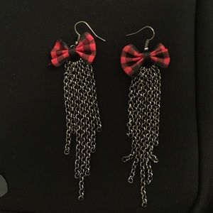 Plaid bow earrings