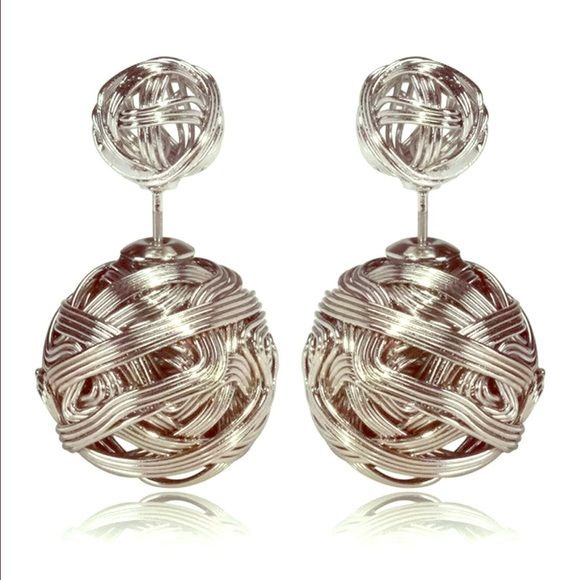Silver double sided weaved earrings