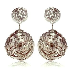 Silver double sided weaved earrings