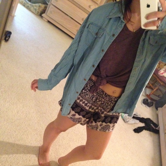 Plain soft denim button down