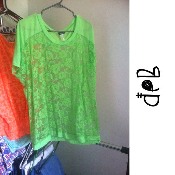Deb Tops - Neon Green Floral See Through Shirt