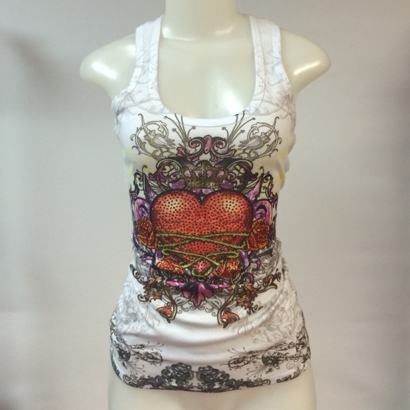 White all star tank with beaded design