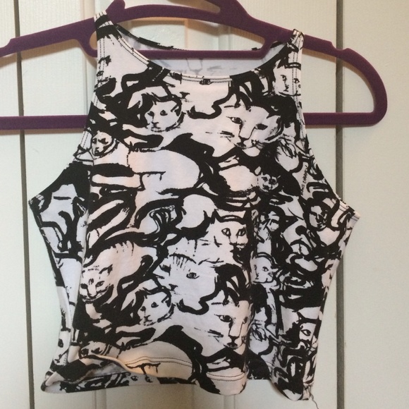 American Apparel Abstract Cats Crop Top